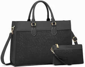 BOLOSTA Laptop Bag for Women 15.6 inch Work Tote Bags for Women Large Waterproof Leather Computer Bag with Clutch Purse
