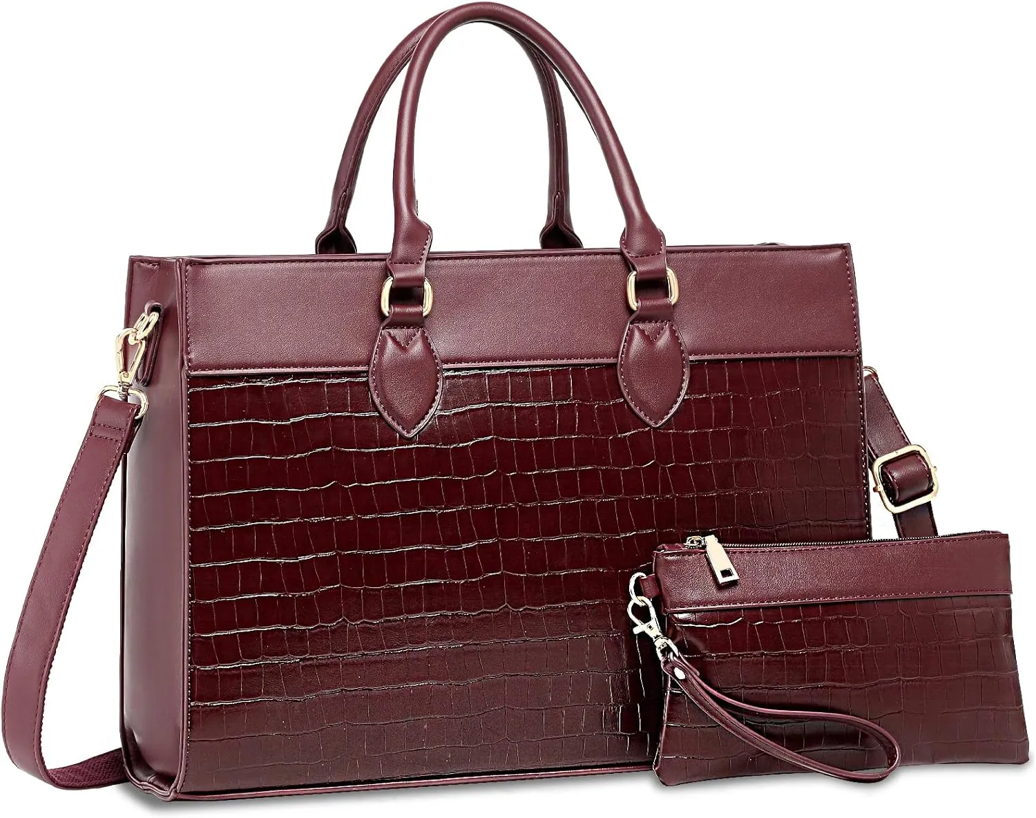 BOLOSTA Laptop Bag for Women 15.6 inch Work Tote Bags for Women Large Waterproof Leather Computer Bag with Clutch Purse