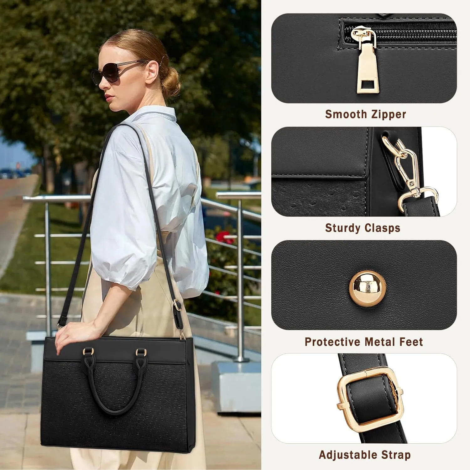 BOLOSTA Laptop Bag for Women 15.6 inch Work Tote Bags for Women Large Waterproof Leather Computer Bag with Clutch Purse