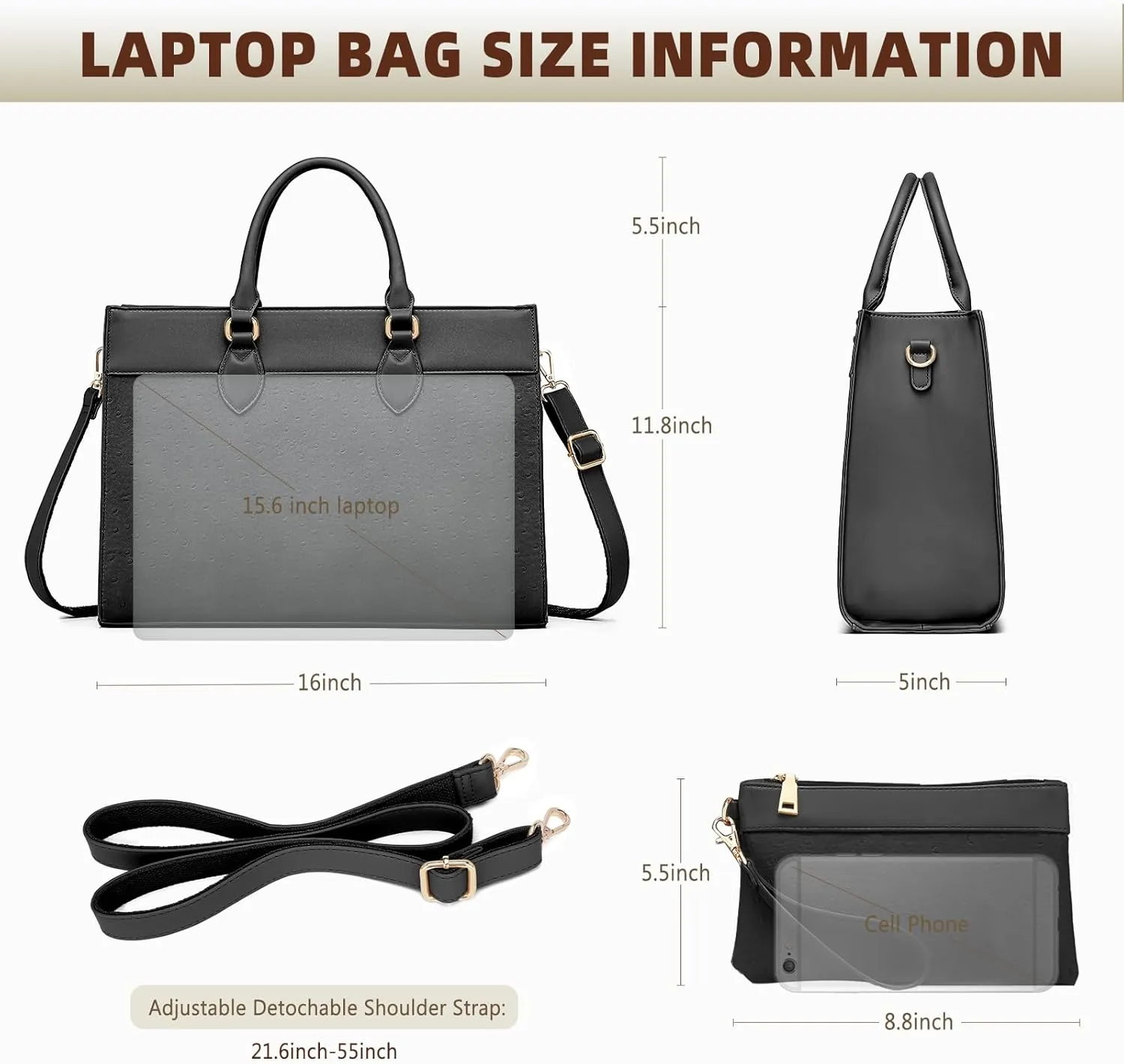 BOLOSTA Laptop Bag for Women 15.6 inch Work Tote Bags for Women Large Waterproof Leather Computer Bag with Clutch Purse