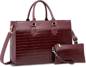 BOLOSTA Laptop Bag for Women 15.6 inch Work Tote Bags for Women Large Waterproof Leather Computer Bag with Clutch Purse