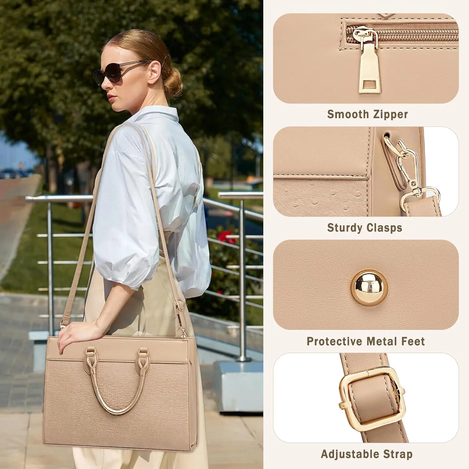 BOLOSTA Laptop Bag for Women 15.6 inch Work Tote Bags for Women Large Waterproof Leather Computer Bag with Clutch Purse