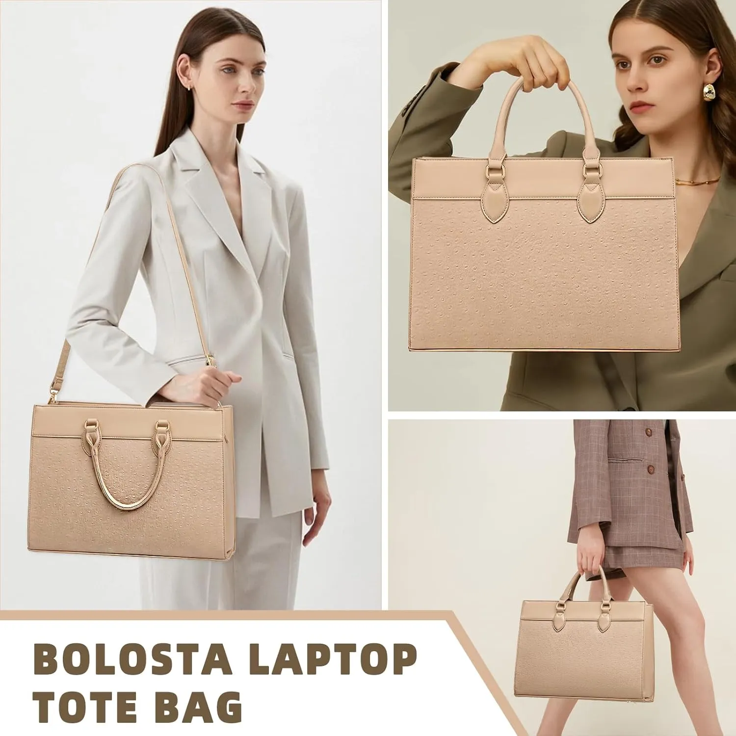 BOLOSTA Laptop Bag for Women 15.6 inch Work Tote Bags for Women Large Waterproof Leather Computer Bag with Clutch Purse
