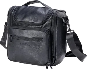 BOOMRICH Large Toiletry Bag for Women, Hanging Leather Travel Makeup Bag with 360° Hook and Shoulder Strap, Travel Organizer for Full Sized Container, Toiletries, Brushes (Black)