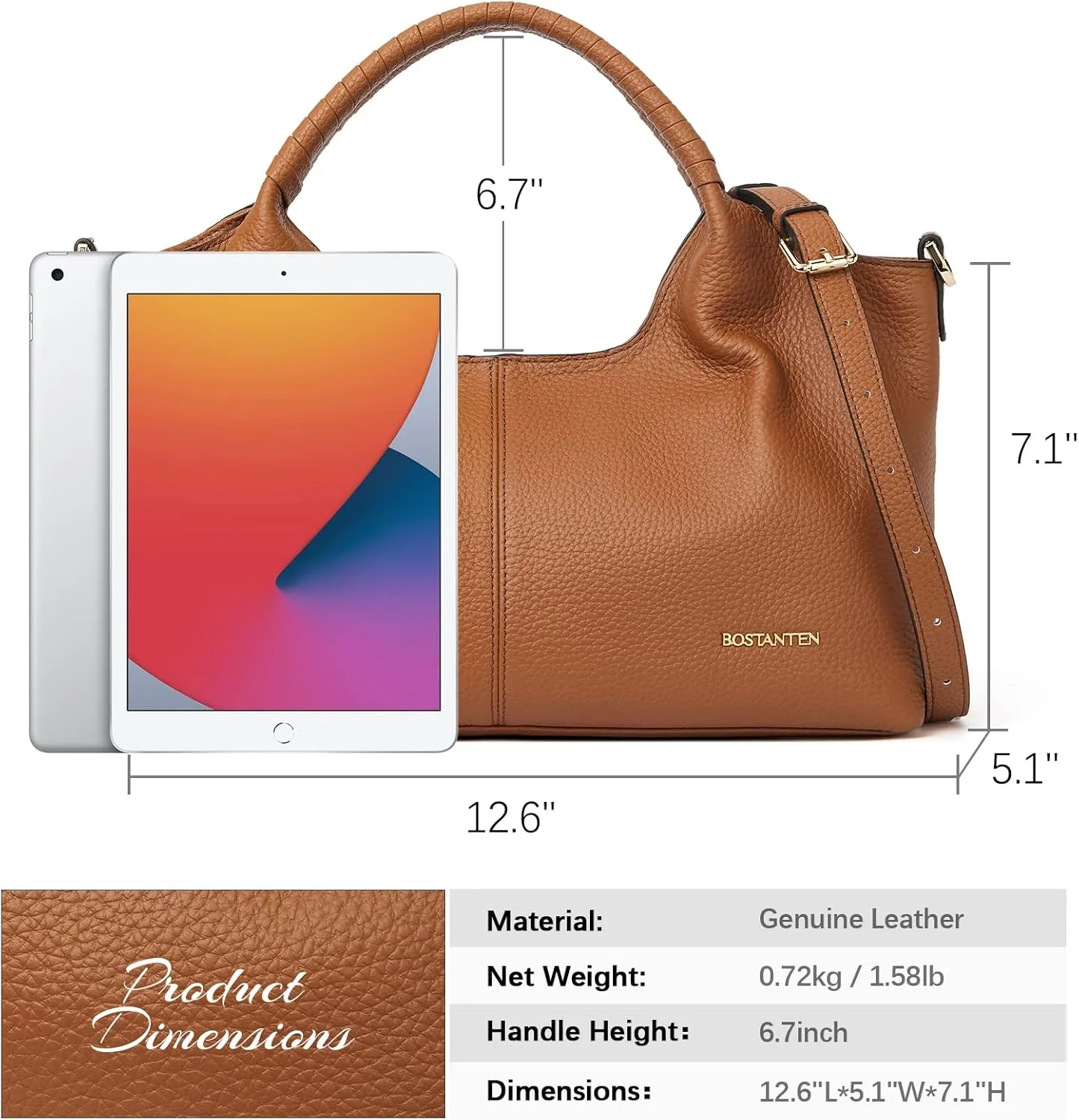 BOSTANTEN Genuine Leather Purses for Women Designer Handbags Crossbody Shoulder Bags Top Handle Satchel with Adjustable Strap