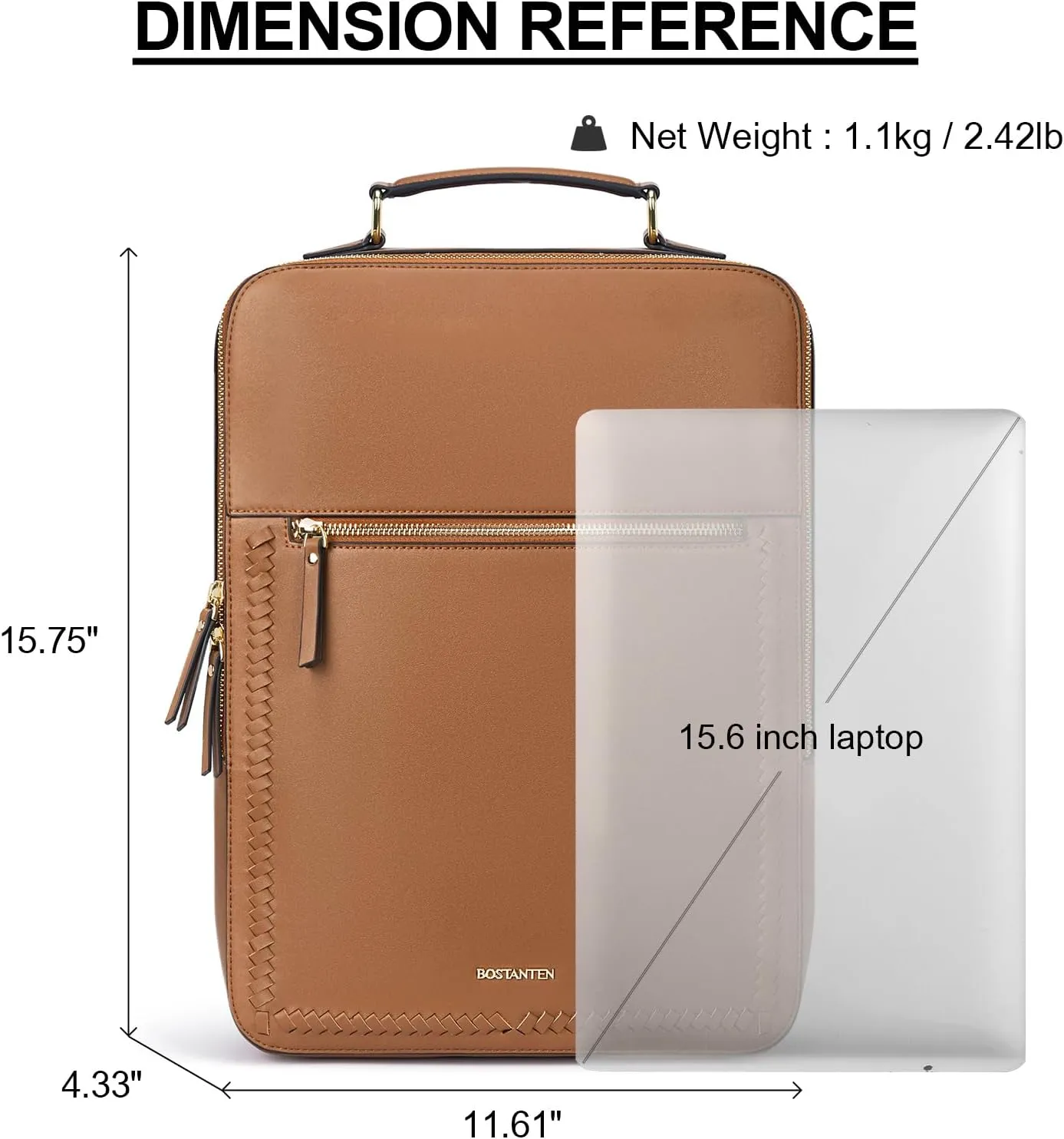 BOSTANTEN Leather Backpack 15.6 inch Laptop Bag Travel Casual Computer Backpack College Business Work Shoulder Bags with Trolley Sleeve for Women Men Brown