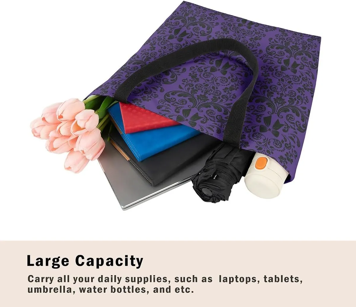 Bow Knot Canvas Tote Bag for Women,Antique Victorian Damask Bowknot Travel Toiletry Bag