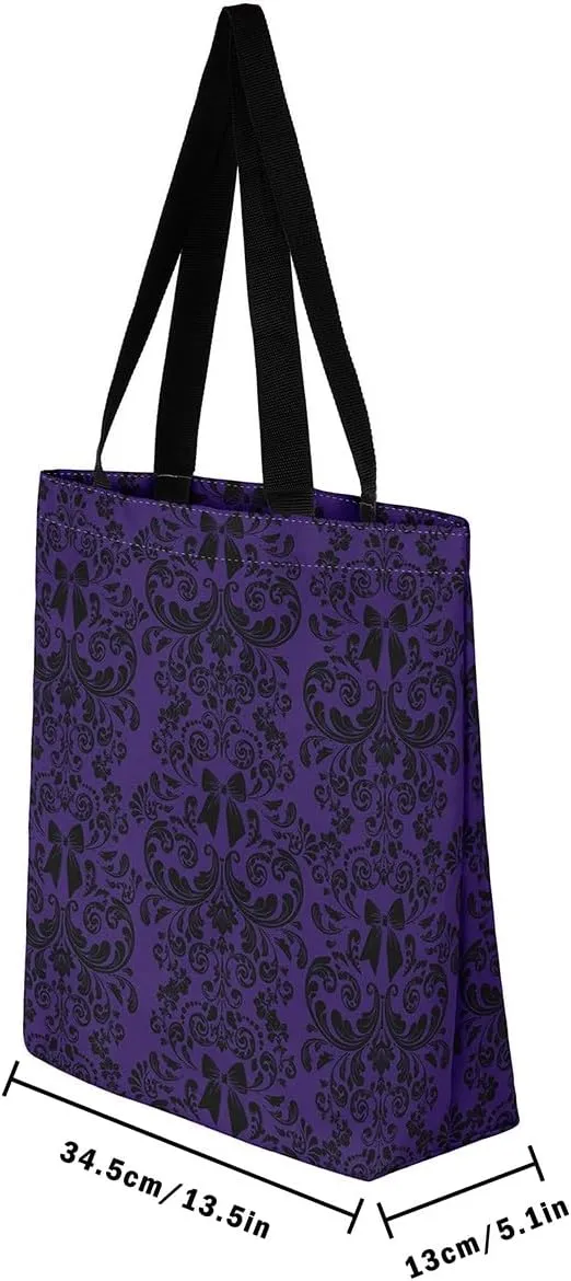 Bow Knot Canvas Tote Bag for Women,Antique Victorian Damask Bowknot Travel Toiletry Bag
