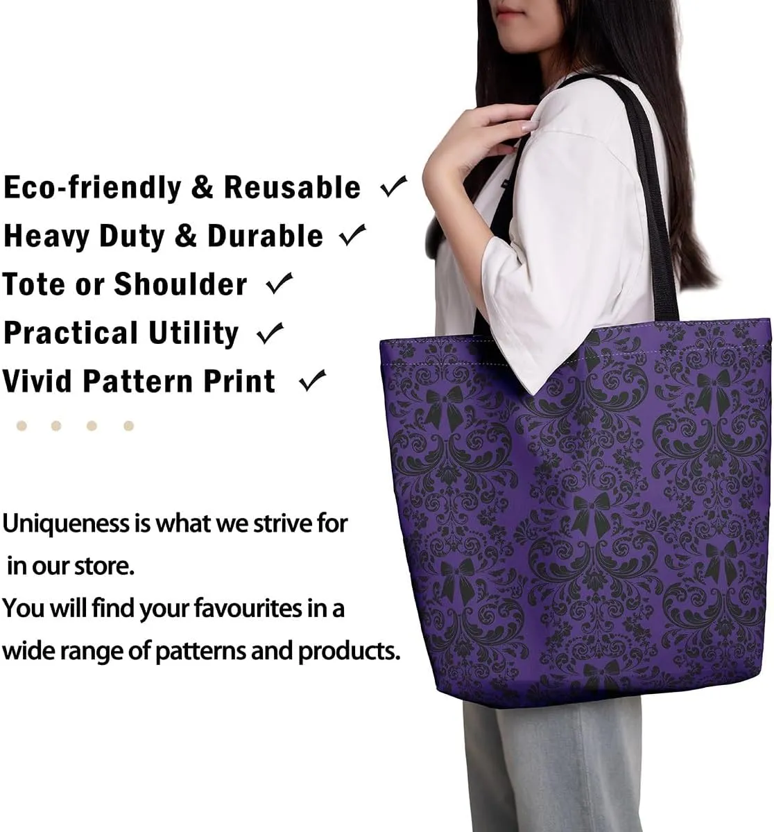 Bow Knot Canvas Tote Bag for Women,Antique Victorian Damask Bowknot Travel Toiletry Bag