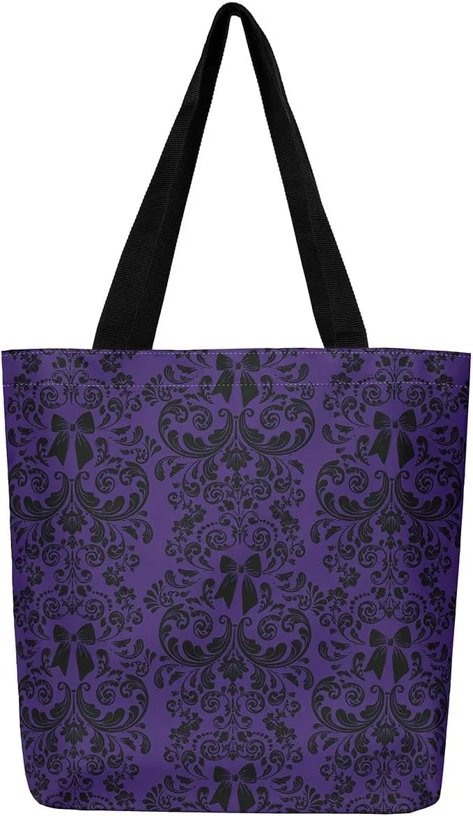 Bow Knot Canvas Tote Bag for Women,Antique Victorian Damask Bowknot Travel Toiletry Bag
