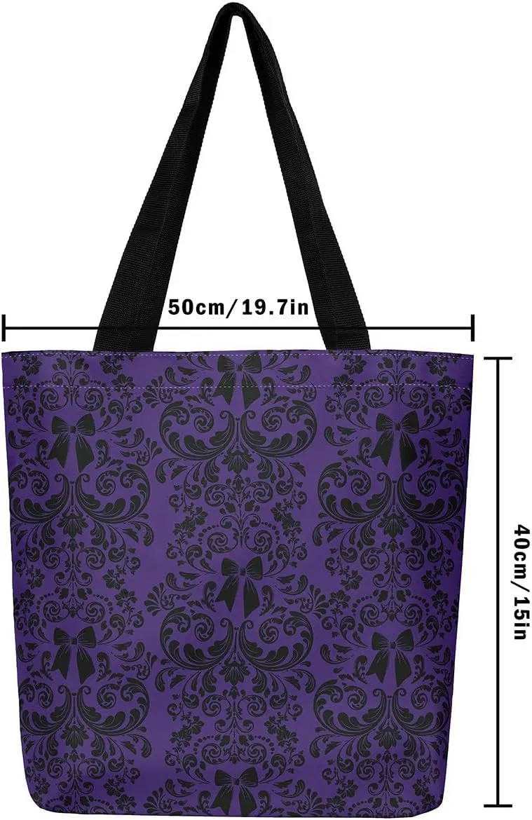 Bow Knot Canvas Tote Bag for Women,Antique Victorian Damask Bowknot Travel Toiletry Bag