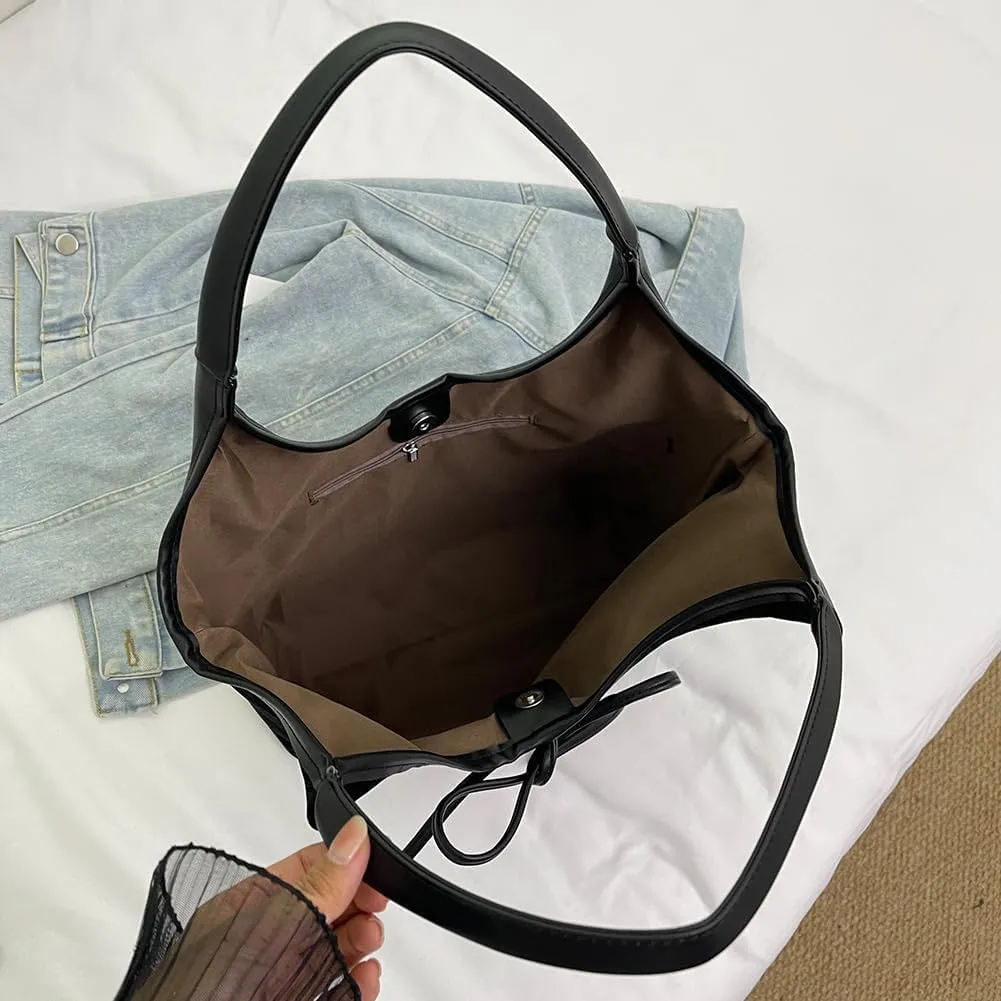 Bow Suede Tote Bag for Women - Brown Burgundy Work Hobo Handbags with Bow