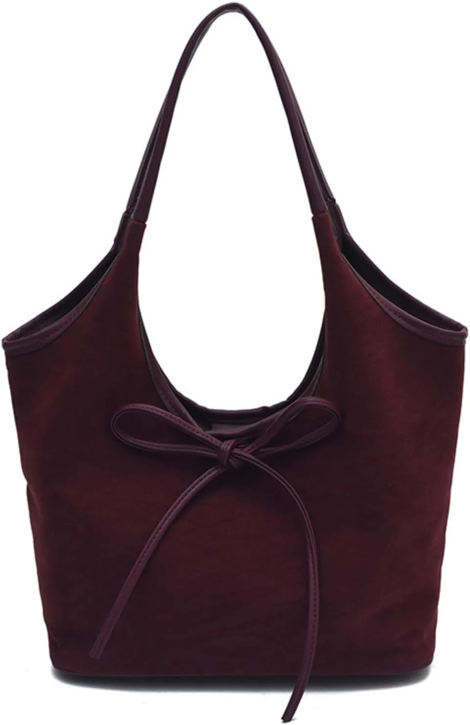 Bow Suede Tote Bag for Women - Brown Burgundy Work Hobo Handbags with Bow