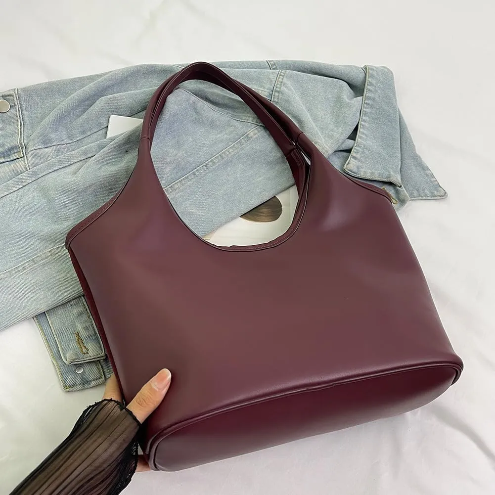 Bow Suede Tote Bag for Women - Brown Burgundy Work Hobo Handbags with Bow