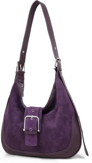 BOYATU Suede Shoulder Bag for Women: Genuine Leather Tote Bag - Ladies Crescent Satchel Handbags for Travel