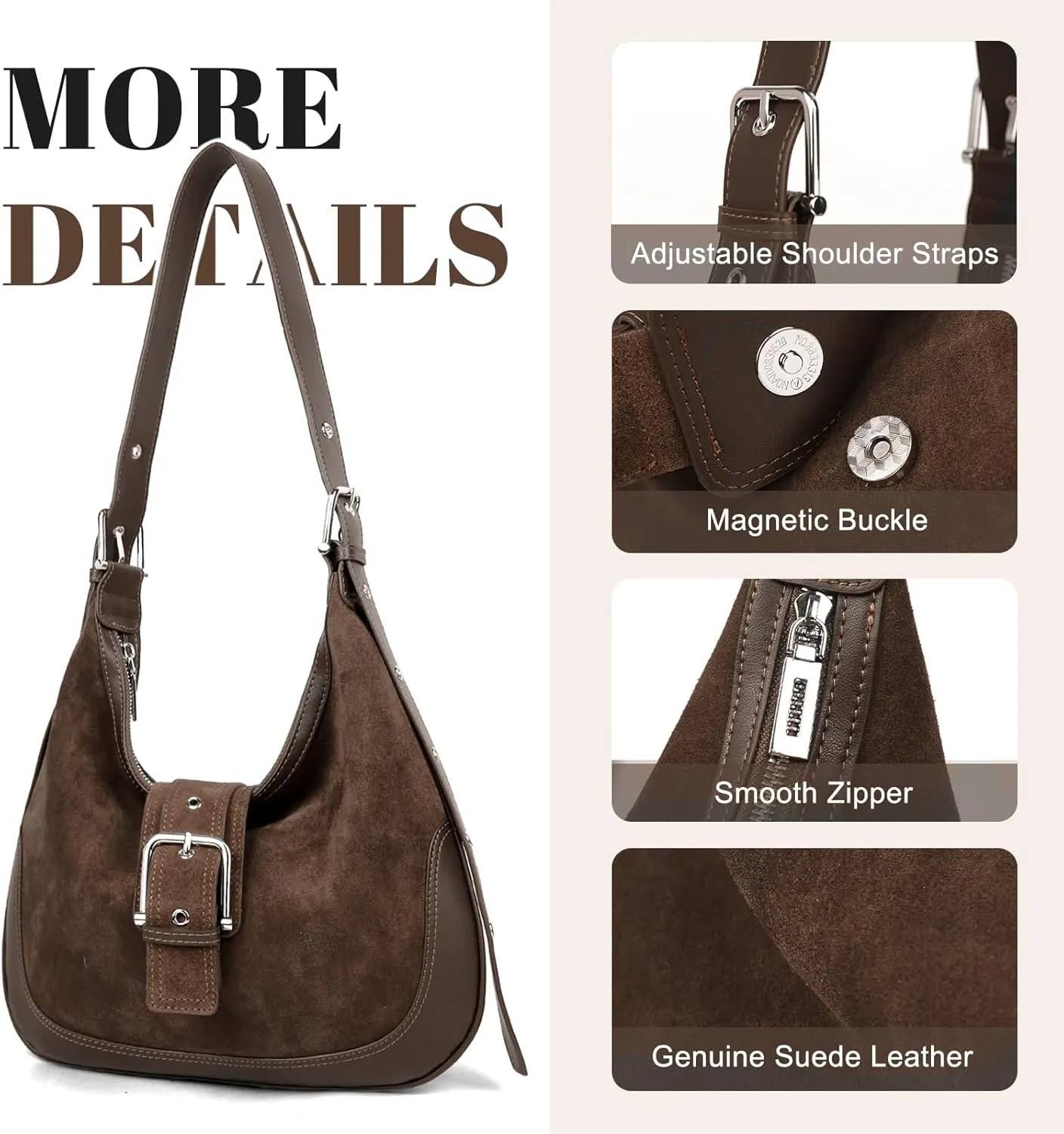 BOYATU Suede Shoulder Bag for Women: Genuine Leather Tote Bag - Ladies Crescent Satchel Handbags for Travel