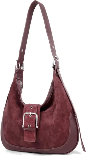 BOYATU Suede Shoulder Bag for Women: Genuine Leather Tote Bag - Ladies Crescent Satchel Handbags for Travel