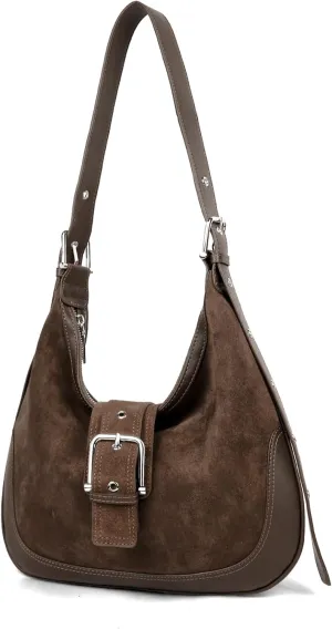 BOYATU Suede Shoulder Bag for Women: Genuine Leather Tote Bag - Ladies Crescent Satchel Handbags for Travel