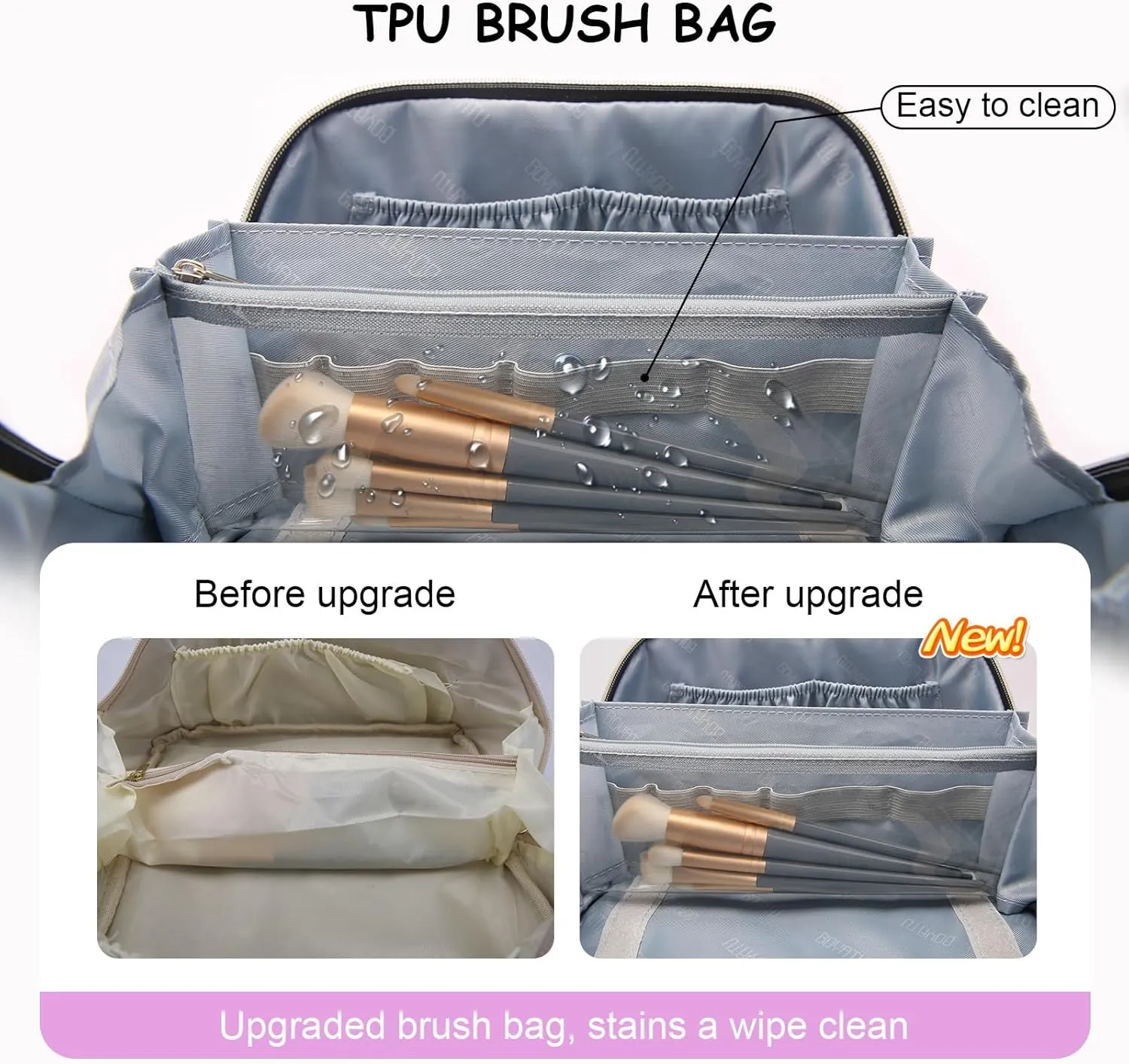 BOYATU Travel Makeup Bag Organizer Cosmetic Bag: 3 Pcs Set Make up Bags for Women with Handle - Waterproof Vegan Leather Toiletry Bags with Comparments (Purple)