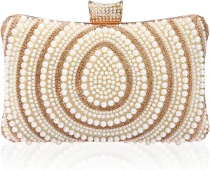 Bridal Wedding Evening Handbags Pearl Beaded Purses for Women Luxury Clutch Bag with Chain