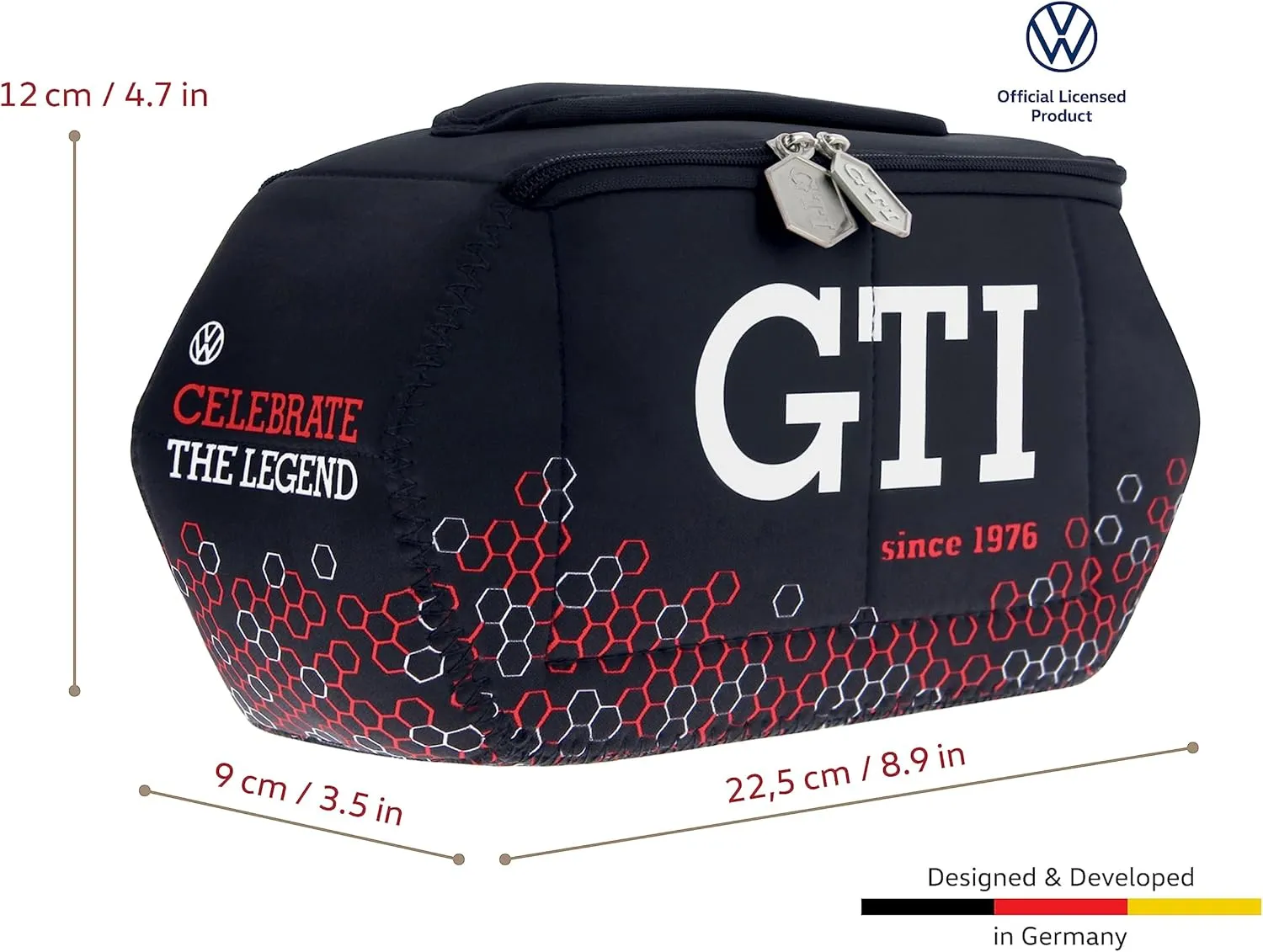 BRISA VW Collection - Volkswagen Neoprene Universal Makeup Cosmetics Toiletry Travel Pharmacy Bag in GTI Design (Hexagon/Black/Small)