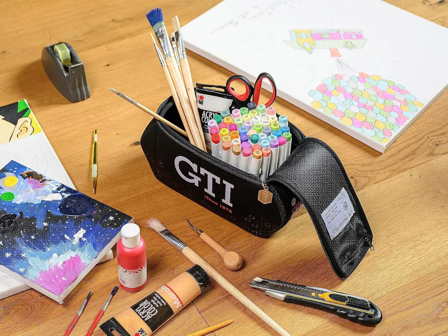 BRISA VW Collection - Volkswagen Neoprene Universal Makeup Cosmetics Toiletry Travel Pharmacy Bag in GTI Design (Hexagon/Black/Small)