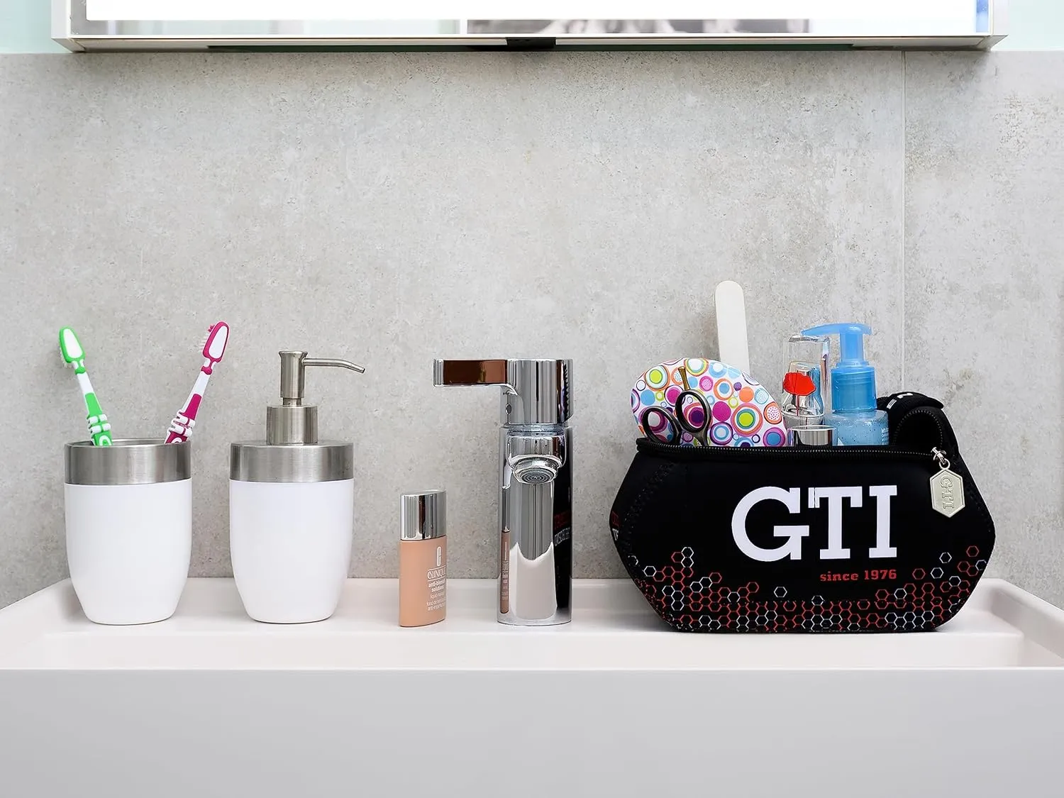 BRISA VW Collection - Volkswagen Neoprene Universal Makeup Cosmetics Toiletry Travel Pharmacy Bag in GTI Design (Hexagon/Black/Small)