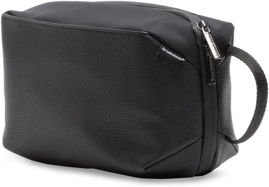 Brookstone Compact Toiletry Kit - Vegan Leather Travel Toiletry Bag with Side Grab Handle - Hygiene Bag Toiletry Organizer, Black