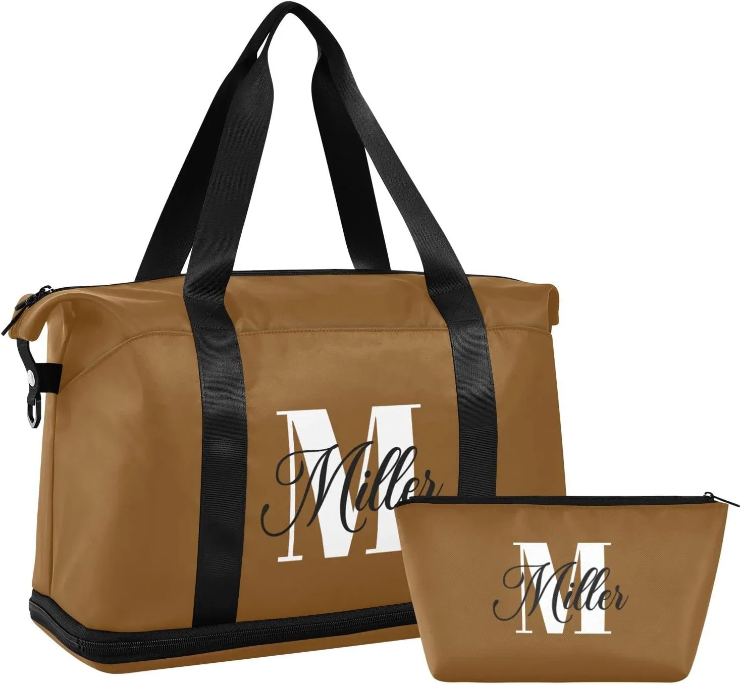 Brown Custom Travel Duffel Bag for Women Men Gym Bag with Shoe Compartment Wet Pocket Personalized Carry On Weekender Overnight Bags for Hospital Gym Travel