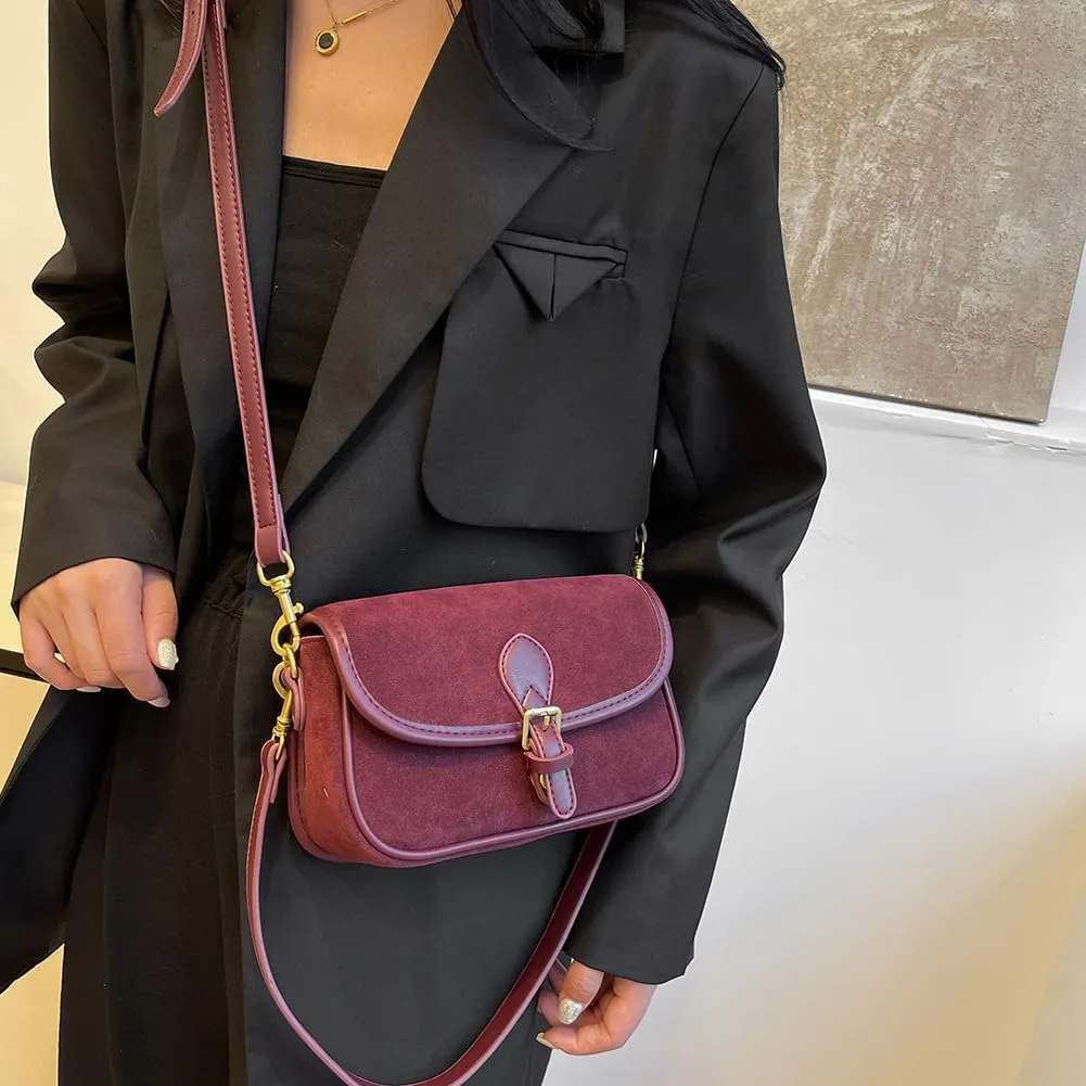 Brown Suede Bag for Women, Burgundy Fall Wine Purse, Trendy Small Crossbody Bag Satchel