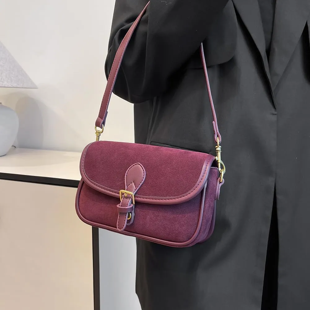Brown Suede Bag for Women, Burgundy Fall Wine Purse, Trendy Small Crossbody Bag Satchel