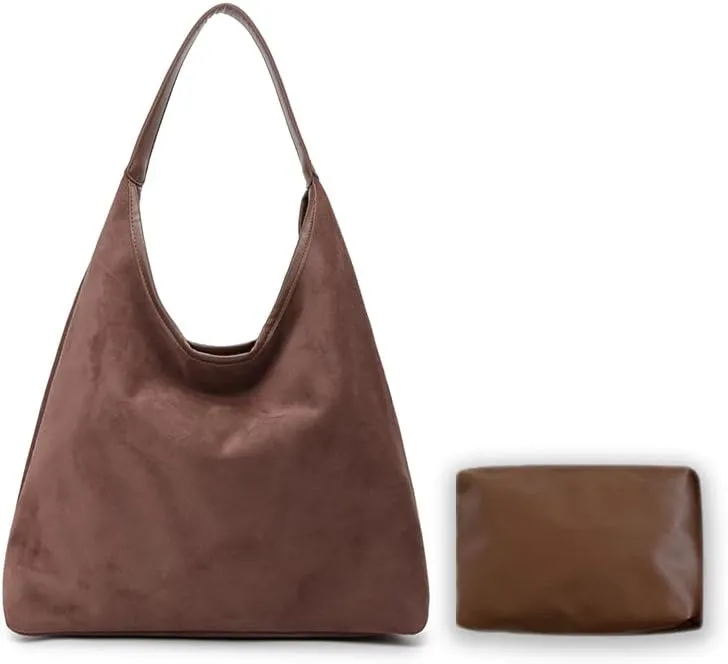 Brown Suede Bags for Women 2025 Upgrade New Suede Tote Bag for Women Suede Slouchy Bag Suede Purse Bag Shoulder Bag