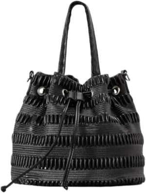 Bucket Bags for Women Drawstring Soft Pu Pleated Handbag Leather Woven Shoulder Bag Crossbody Bag
