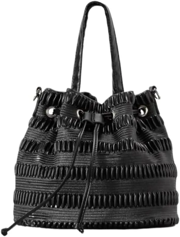 Bucket Bags for Women Drawstring Soft Pu Pleated Handbag Leather Woven Shoulder Bag Crossbody Bag
