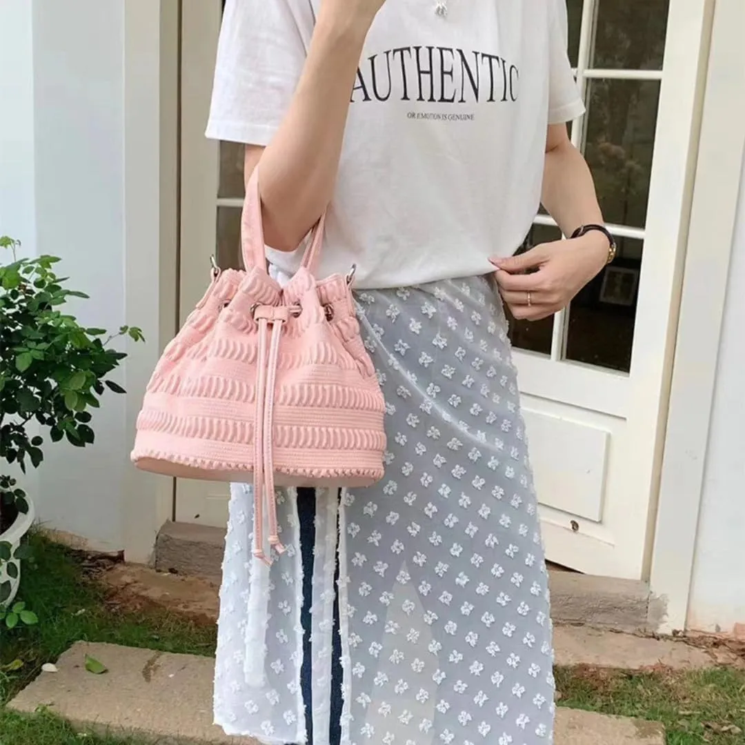 Bucket Bags for Women Drawstring Soft Pu Pleated Handbag Leather Woven Shoulder Bag Crossbody Bag