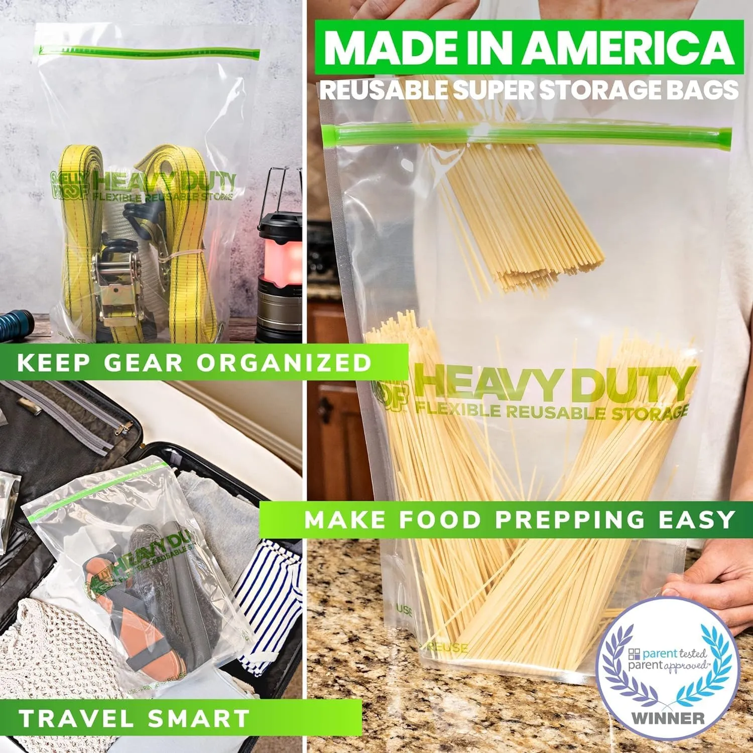 BULK PURCHASE, 50 x Dishwasher-Safe STAND-UP Ziplock Reusable Bags, Extra Thick 5mils HEAVY DUTY Durable Washable Reclosable TRIPLE Ziplock Food Storage Extra Large Bags, XXL 12"x16" 2-Gallon 50-Pack