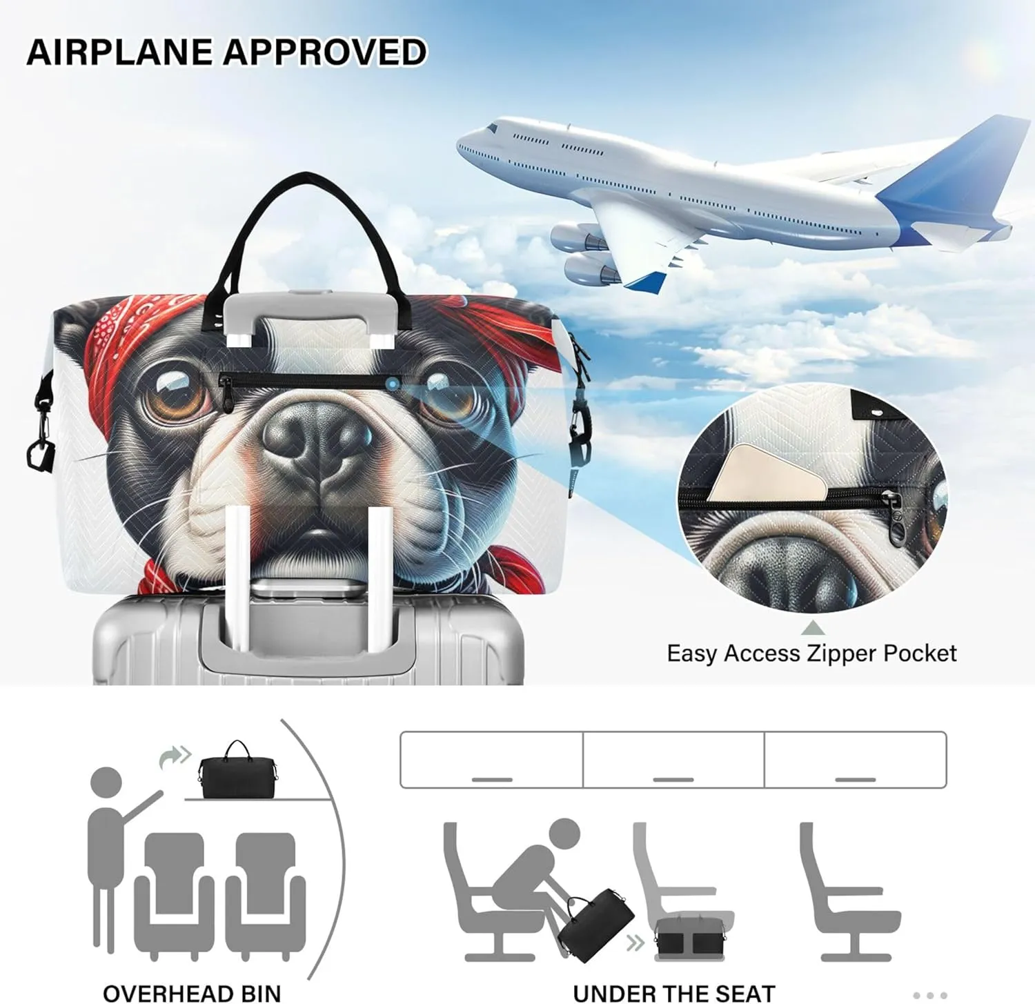 Bulldog Cute Dog Print Duffel Bag Womens Toiletry Bag Set of 2, Print Women Gym Tote Weekender Travel Bag