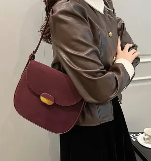 Burgundy Suede Shoulder Bags For Women Brown Suede Small Trendy Wine Crossbody Bag Saddle Suede Satchel Bag