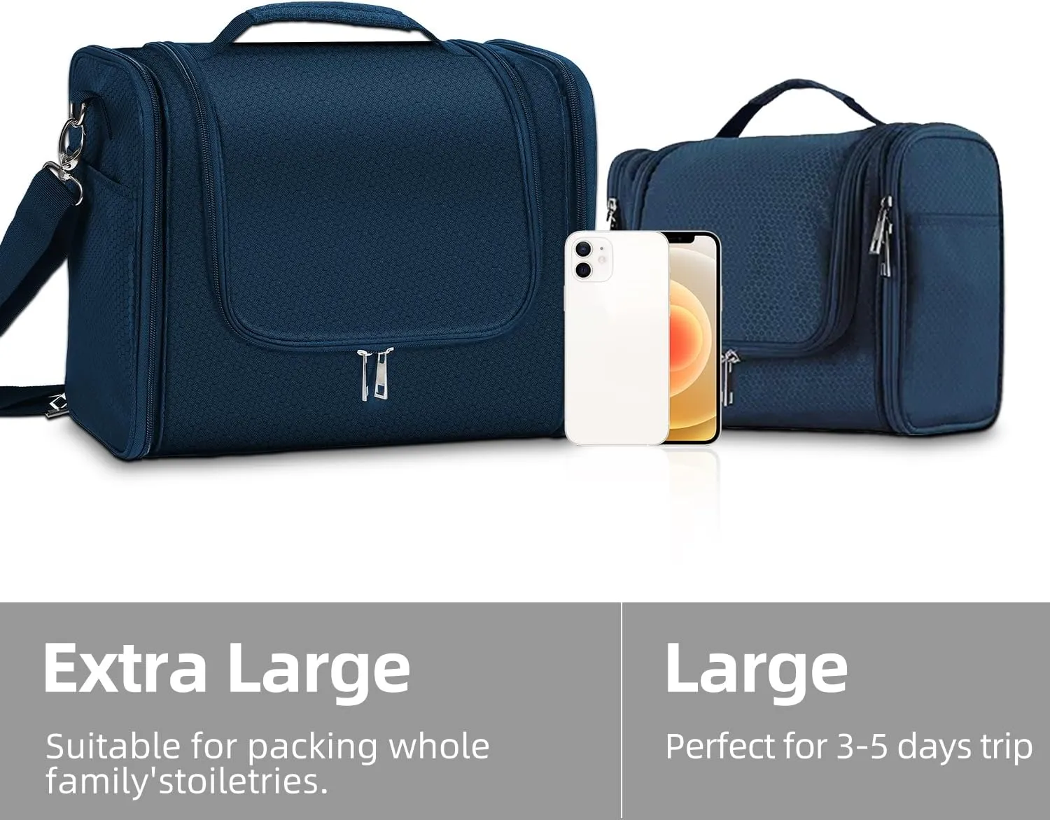 Buruis Extra Large Capacity Toiletry Bag for Women and Men, Hanging Toiletry Organizer Cosmetics Makeup Bag, Water-resistant Dopp Kit for Full Sized Toiletries, Travel Essentials (Blue)