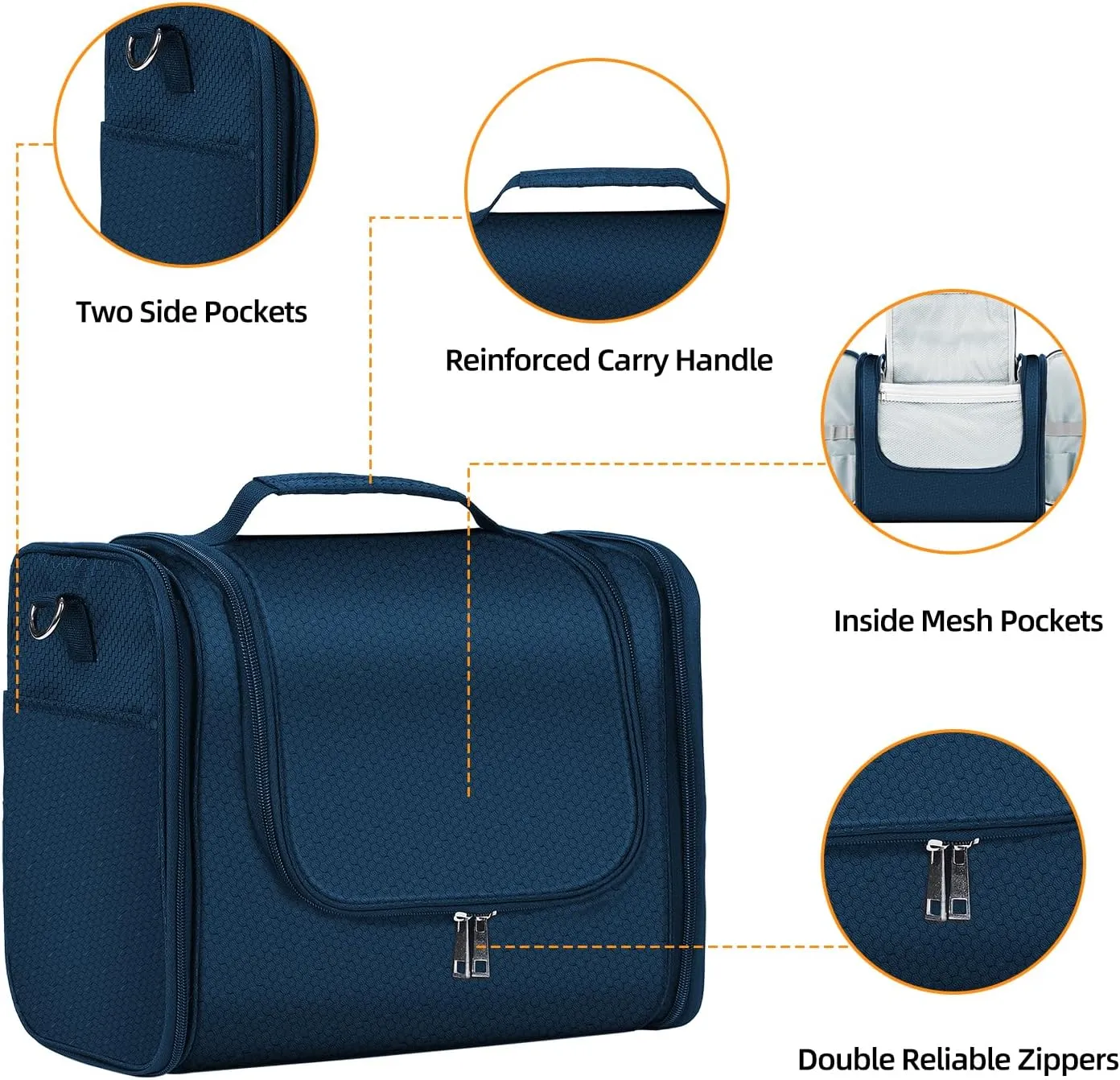 Buruis Extra Large Capacity Toiletry Bag for Women and Men, Hanging Toiletry Organizer Cosmetics Makeup Bag, Water-resistant Dopp Kit for Full Sized Toiletries, Travel Essentials (Blue)