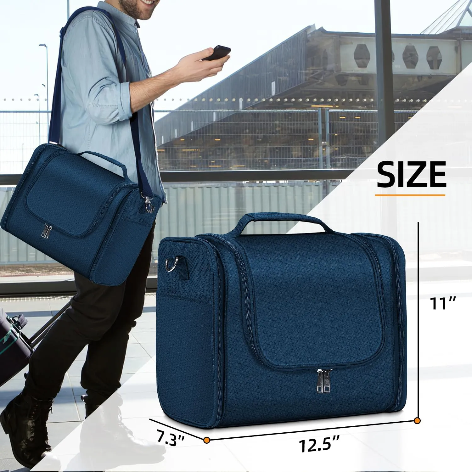 Buruis Extra Large Capacity Toiletry Bag for Women and Men, Hanging Toiletry Organizer Cosmetics Makeup Bag, Water-resistant Dopp Kit for Full Sized Toiletries, Travel Essentials (Blue)