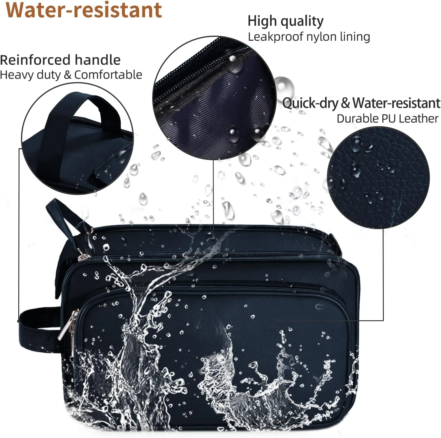 Buruis Extra Large Toiletry Bag for Men, Travel Toiletry Organizer Dopp Kit Water-resistant Shaving Bags, PU Leather Cosmetic Bathroom Shower Bag for Toiletries, Grooming, Accessories (Blue)