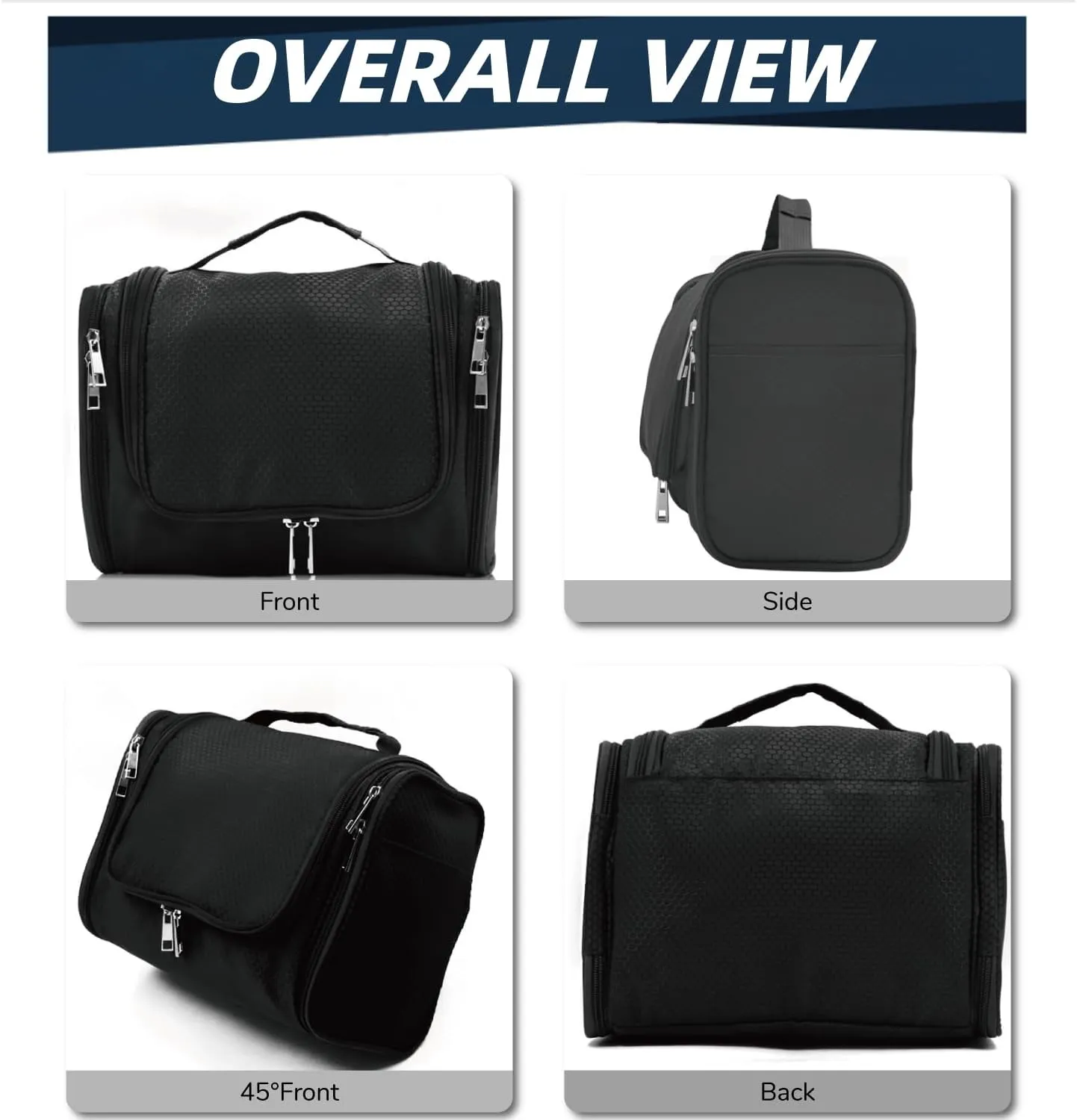 Buruis Large Capacity Toiletry Bag for Women and Men, Hanging Toiletry Organizer Cosmetics Makeup Bag, Water-resistant Dopp Kit Shaving Bags for Full Sized Toiletries, Travel Essentials (Black)