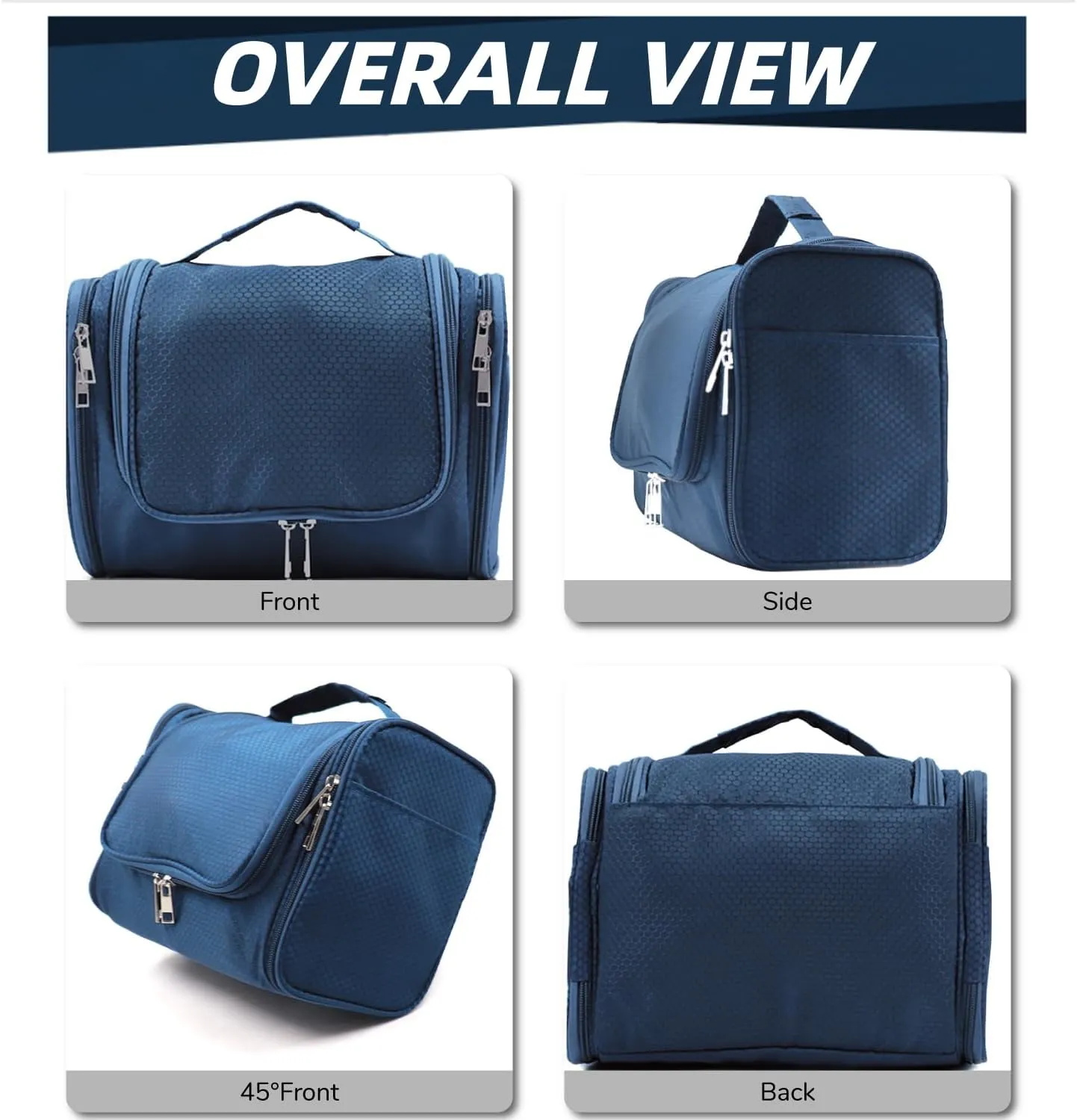 Buruis Large Capacity Toiletry Bag for Women and Men, Hanging Toiletry Organizer Cosmetics Makeup Bag, Water-resistant Dopp Kit Shaving Bags for Full Sized Toiletries, Travel Essentials (Blue)