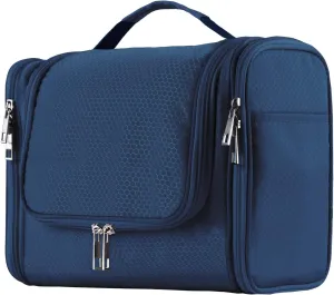 Buruis Large Capacity Toiletry Bag for Women and Men, Hanging Toiletry Organizer Cosmetics Makeup Bag, Water-resistant Dopp Kit Shaving Bags for Full Sized Toiletries, Travel Essentials (Blue)