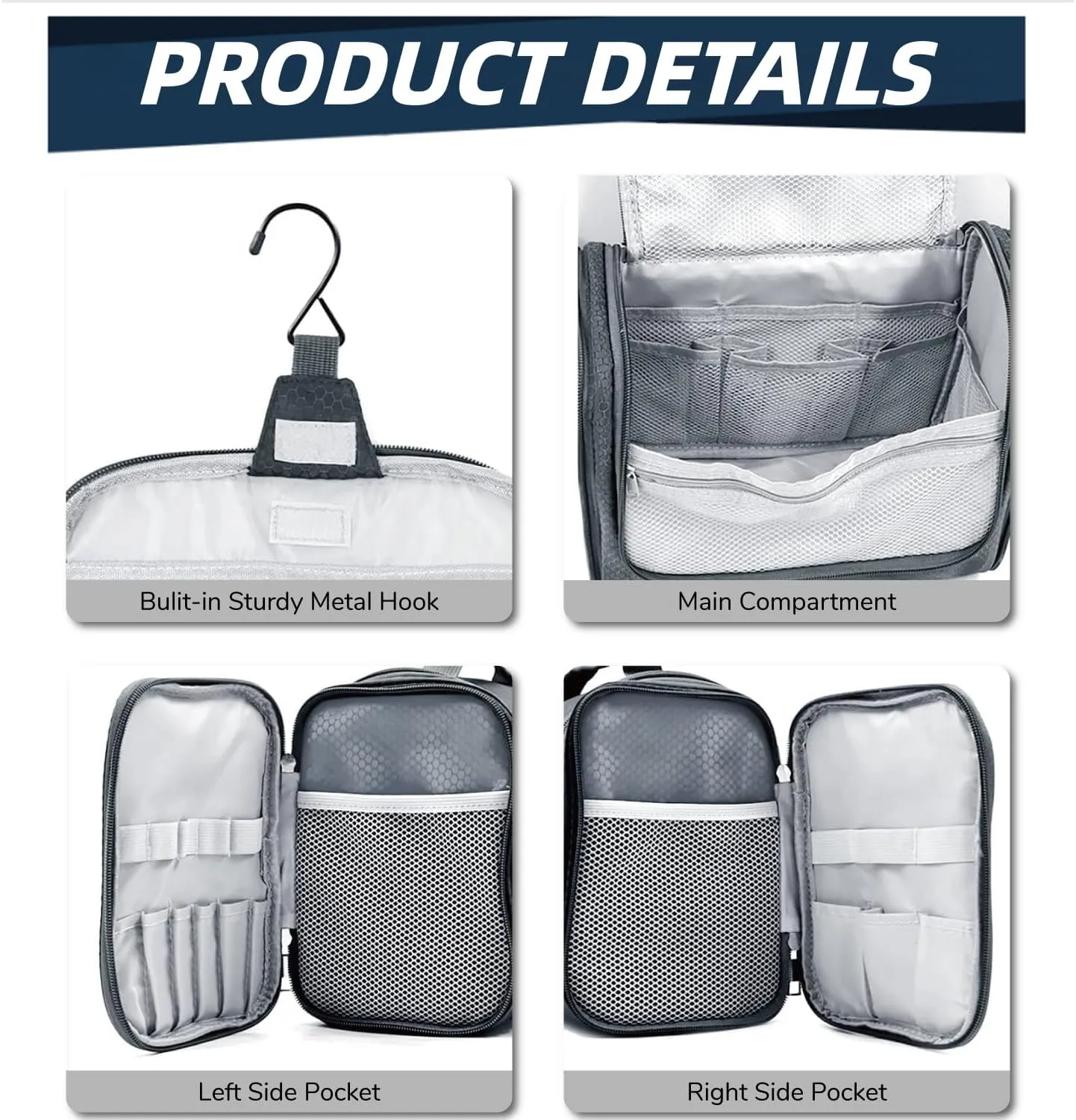 Buruis Large Capacity Toiletry Bag for Women and Men, Hanging Toiletry Organizer Cosmetics Makeup Bag, Water-resistant Dopp Kit Shaving Bags for Full Sized Toiletries, Travel Essentials (Gray)
