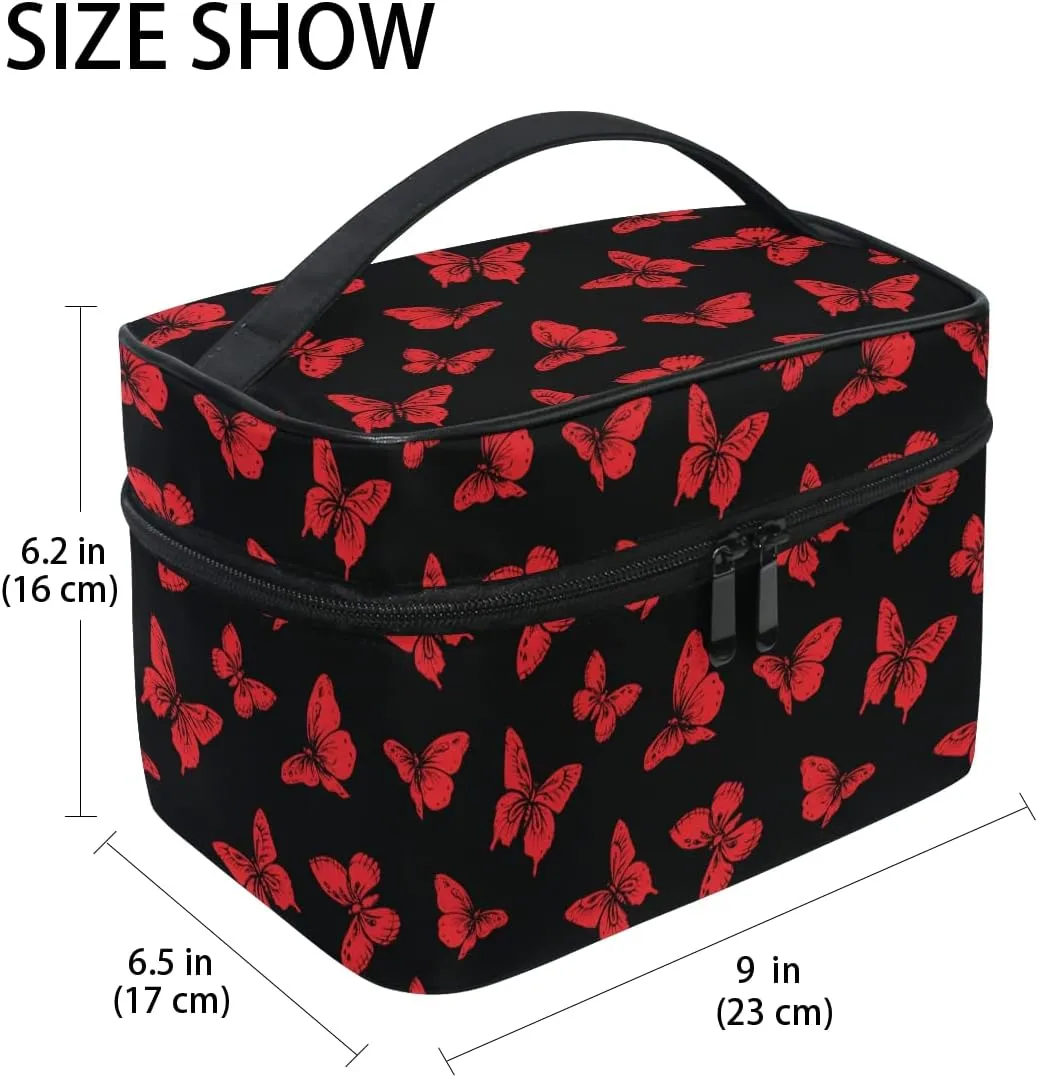 Butterfly Makeup Bag, Black Makeup Organizer Bags Toiletry Bag Box Travel Cosmetic Bag Make Up Train Case for Women Teen Girl Ladies
