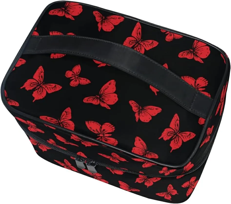 Butterfly Makeup Bag, Black Makeup Organizer Bags Toiletry Bag Box Travel Cosmetic Bag Make Up Train Case for Women Teen Girl Ladies
