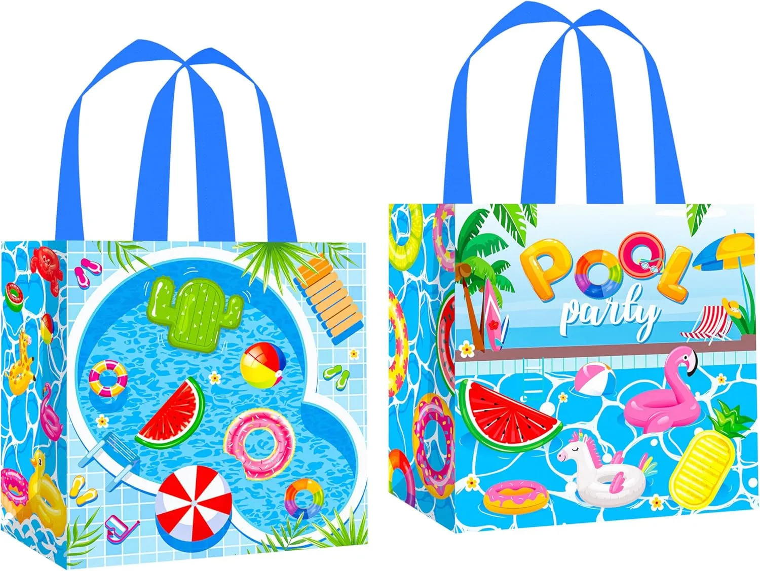 C L cooper life 12pcs Pool Party Gift Treat Bags with Handles Summer Pool Grocery Shopping Bag Beach Theme Non-Woven Bags for Hello Summer Birthday Party Swimming Baby Shower Supplies