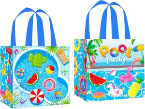 C L cooper life 12pcs Pool Party Gift Treat Bags with Handles Summer Pool Grocery Shopping Bag Beach Theme Non-Woven Bags for Hello Summer Birthday Party Swimming Baby Shower Supplies